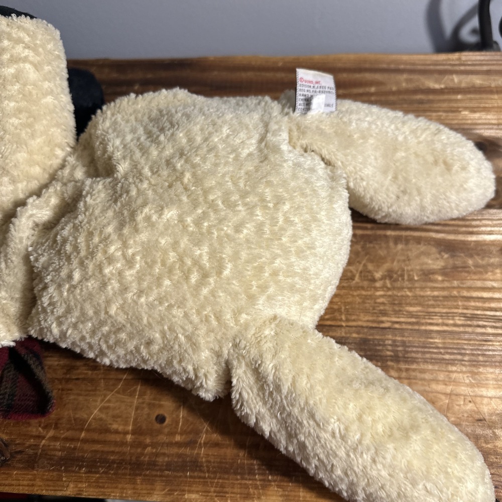 Gund Plush Peanut the Floppy Dog Spotted Eye Puppy Stuffed Animal Plaid Bow 18" - Picture 10 of 10